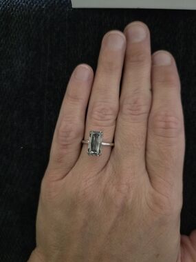3 Carat Grey Moissanite And Sterling Silver Emerald Cut-size 8